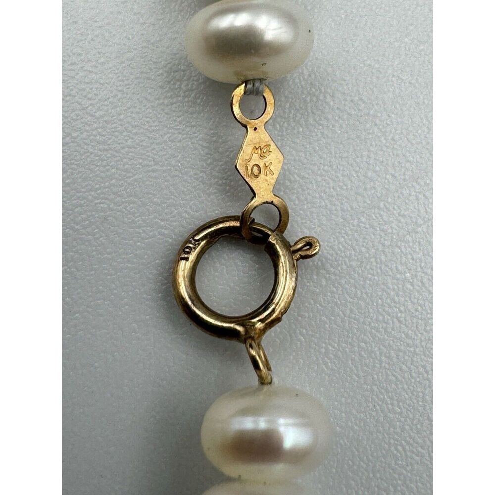 Vintage Michael Anthony 10K Gold 5.5mm Button Cultured Pearl Necklace Signed - Picture 3 of 5